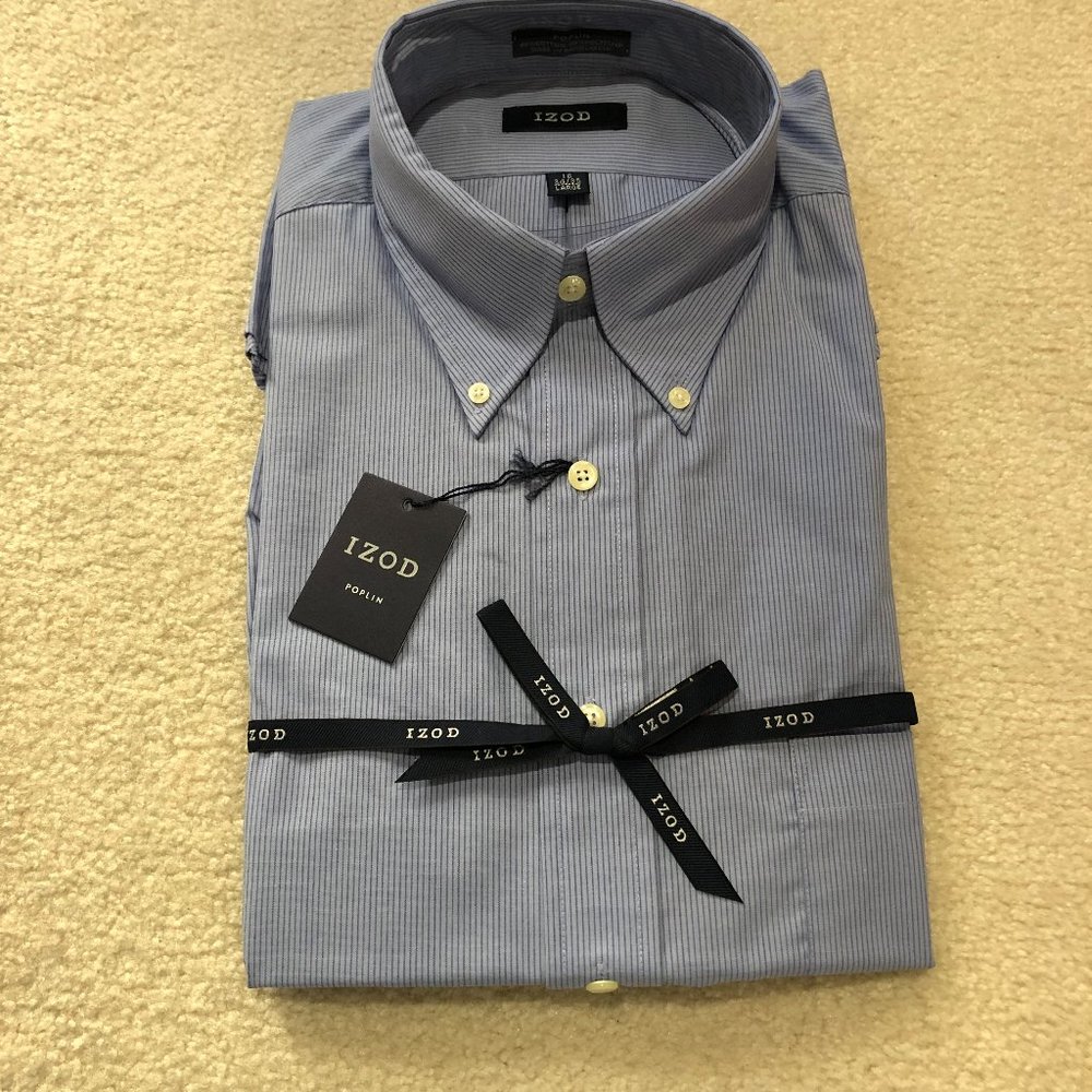 Izod Blue Poplin Dress Shirt 16 34/35 w/button-down collar